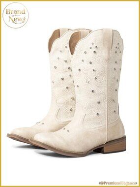 Extra Wide Calf Cowboy Boots Women Square Toe Rhinestone Mid-Calf Western